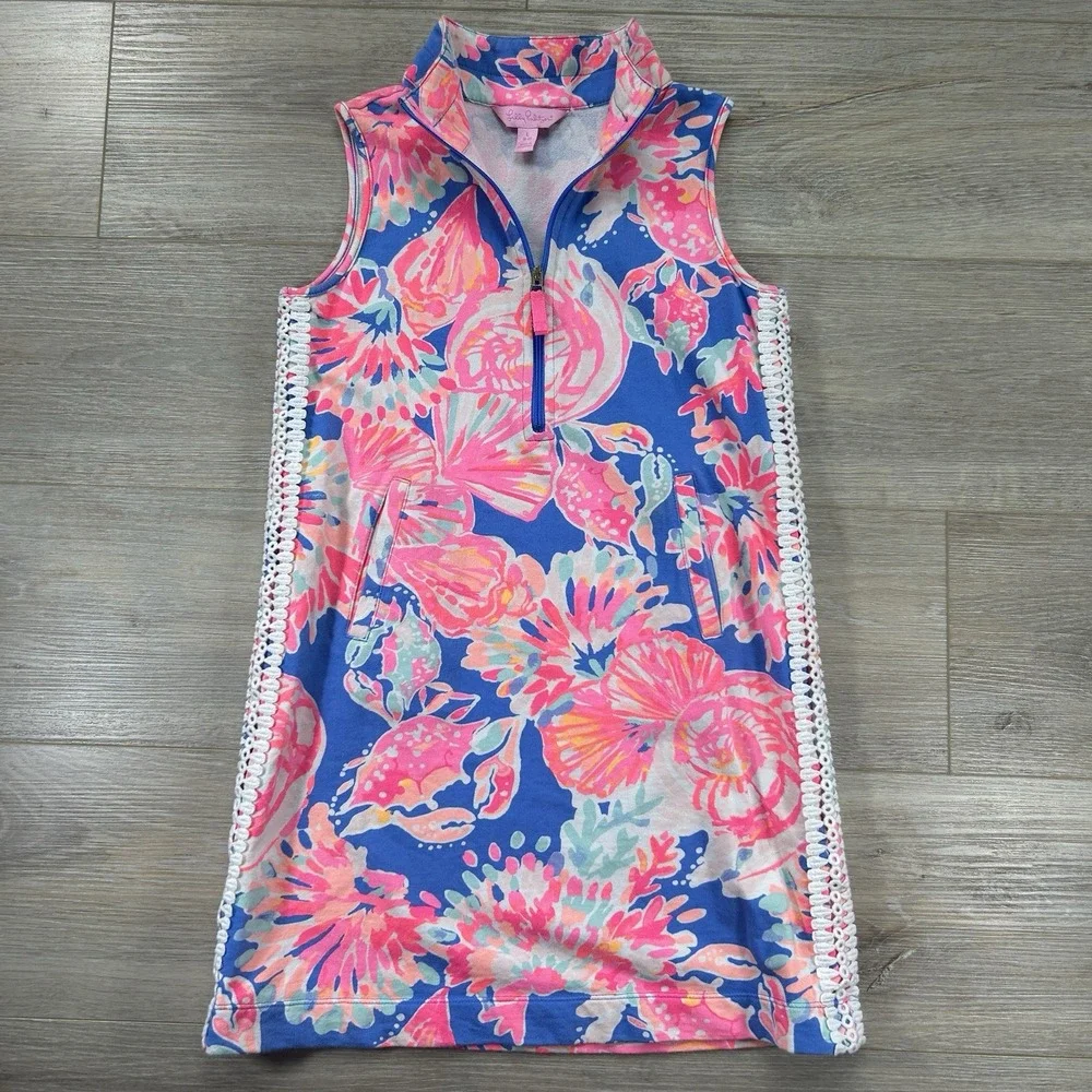 Lilly Pulitzer Girls Large (8-10) Sleeveless Shift Dress Bennet Blue Bay Dreamin